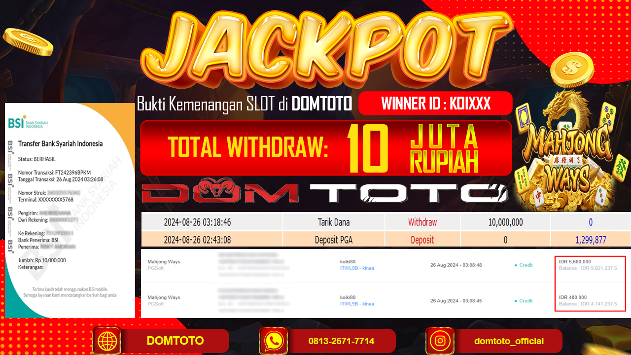 JACKPOT SLOT MAHJONG WAYS 26 AGUSTUS 2024